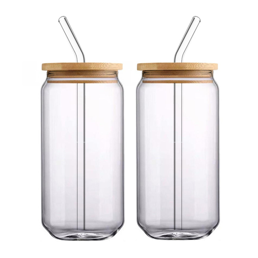 Glass Cup With Bamboo Wood Lid + FREE Glass Straw