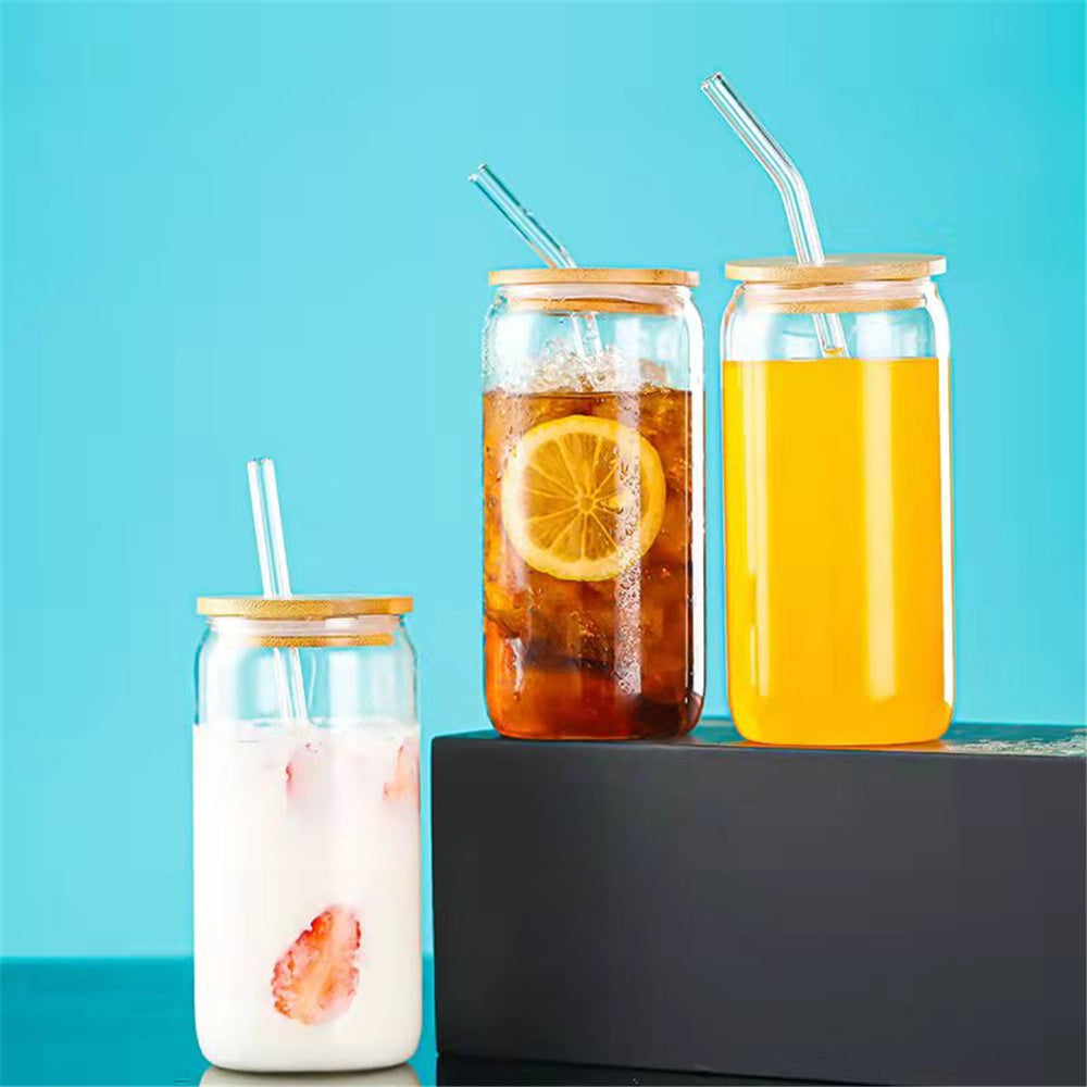 Glass Cup With Bamboo Wood Lid + FREE Glass Straw