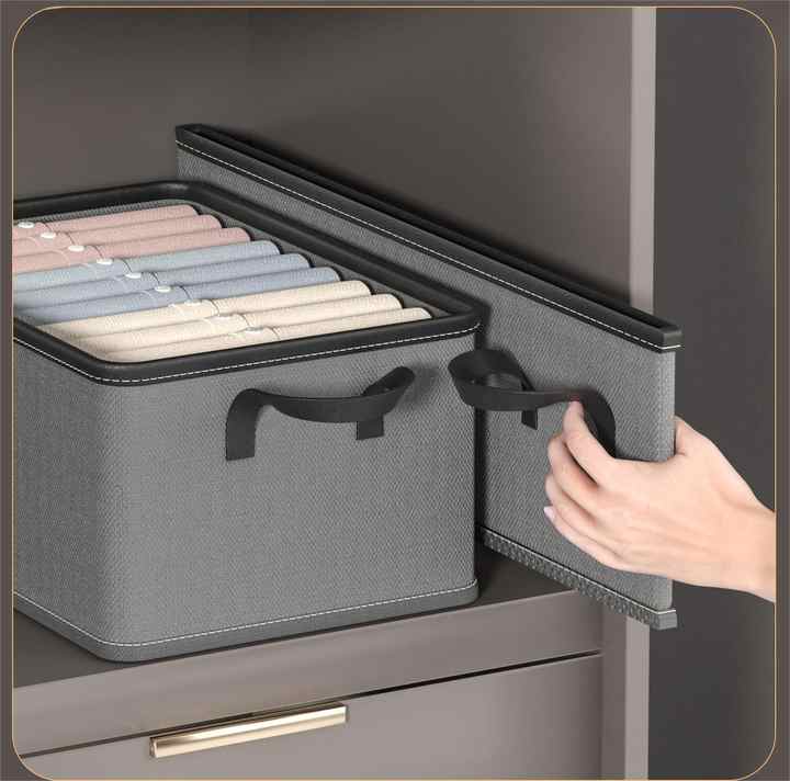 Storage box with black leather handles