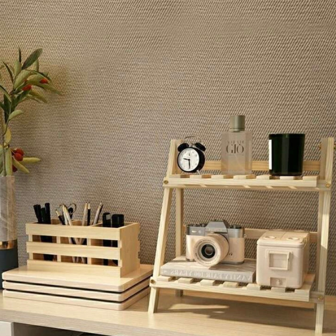Double Layer Wooden Organizer Shelf