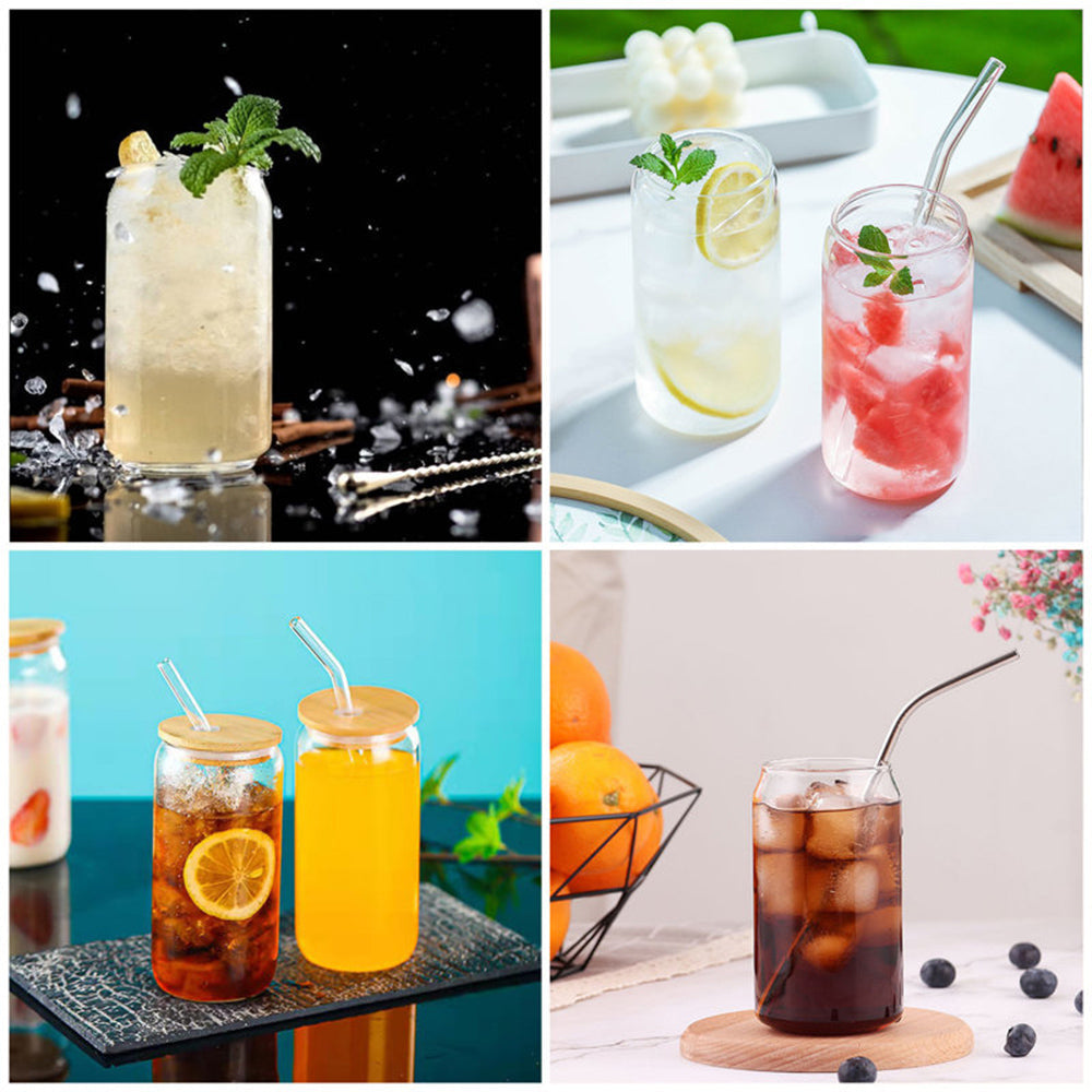 Glass Cup With Bamboo Wood Lid + FREE Glass Straw