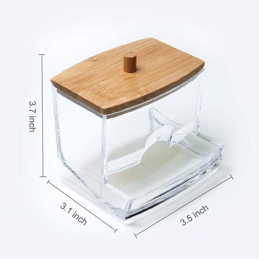Cotton Swab Holder With Bamboo Lid