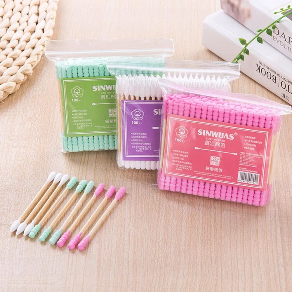 100Pcs Double Head Disposable Makeup Cotton Swab