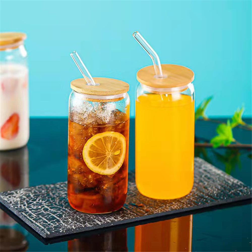 Glass Cup With Bamboo Wood Lid + FREE Glass Straw