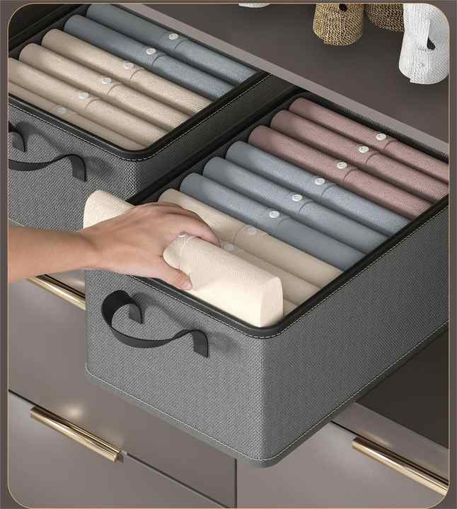Storage box with black leather handles