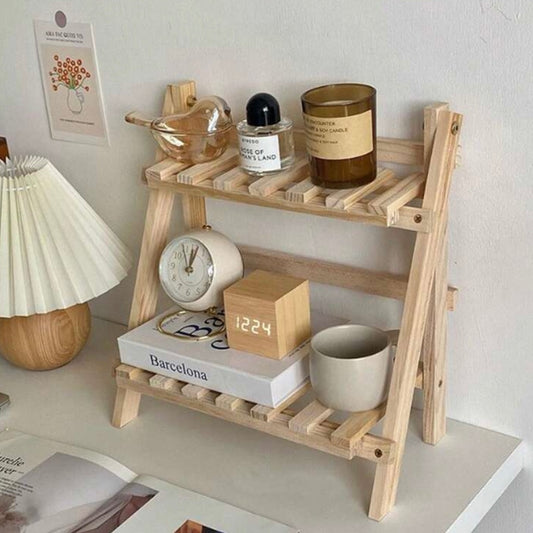 Double Layer Wooden Organizer Shelf