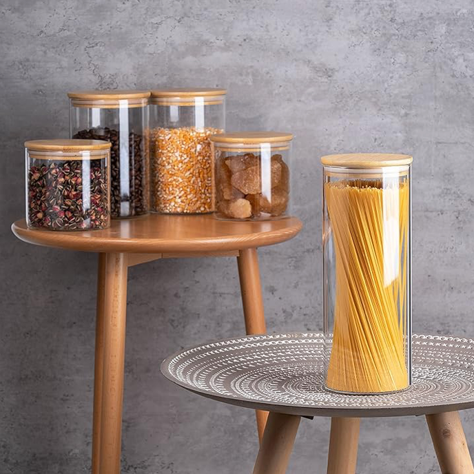 Glass containers with bamboo lid ROUND