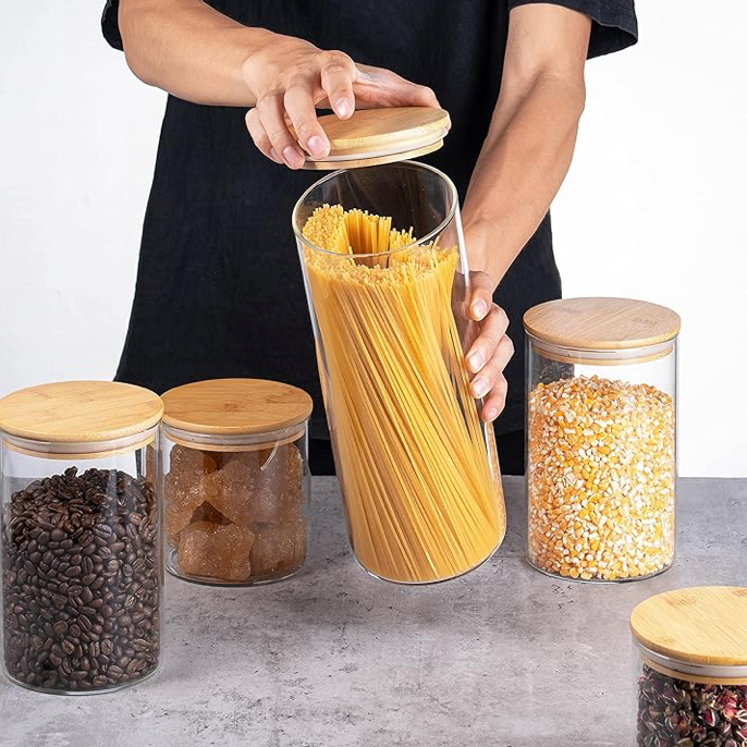 Glass containers with bamboo lid ROUND