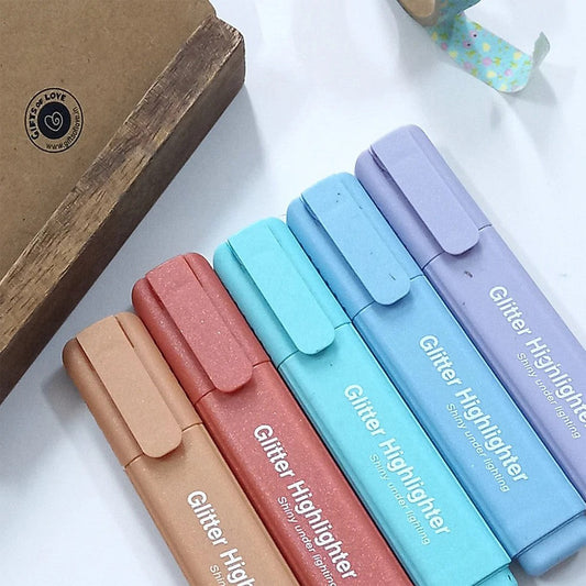 Set Of 5 Glitter Highlighter Pens